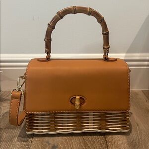 J. McLaughlin Irene Leather Tan Bag with Bamboo Handle